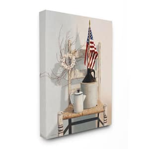 24 in. x 30 in. "Vintage Rustic Things American Flag Neutral Painting" by Cecile Baird Canvas Wall Art