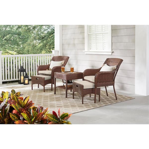 Hampton Bay Cambridge 5-Piece Brown Wicker Outdoor Patio Conversation Seating Set with Bare Cushions