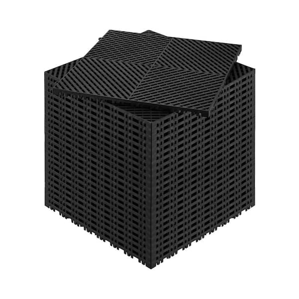 Interlocking Drainage Mat, 24 Pcs Drainage Mats, 15. 7in. x 15. 7in. Interlocking Cushion, Non-Slip Black PP Drainage