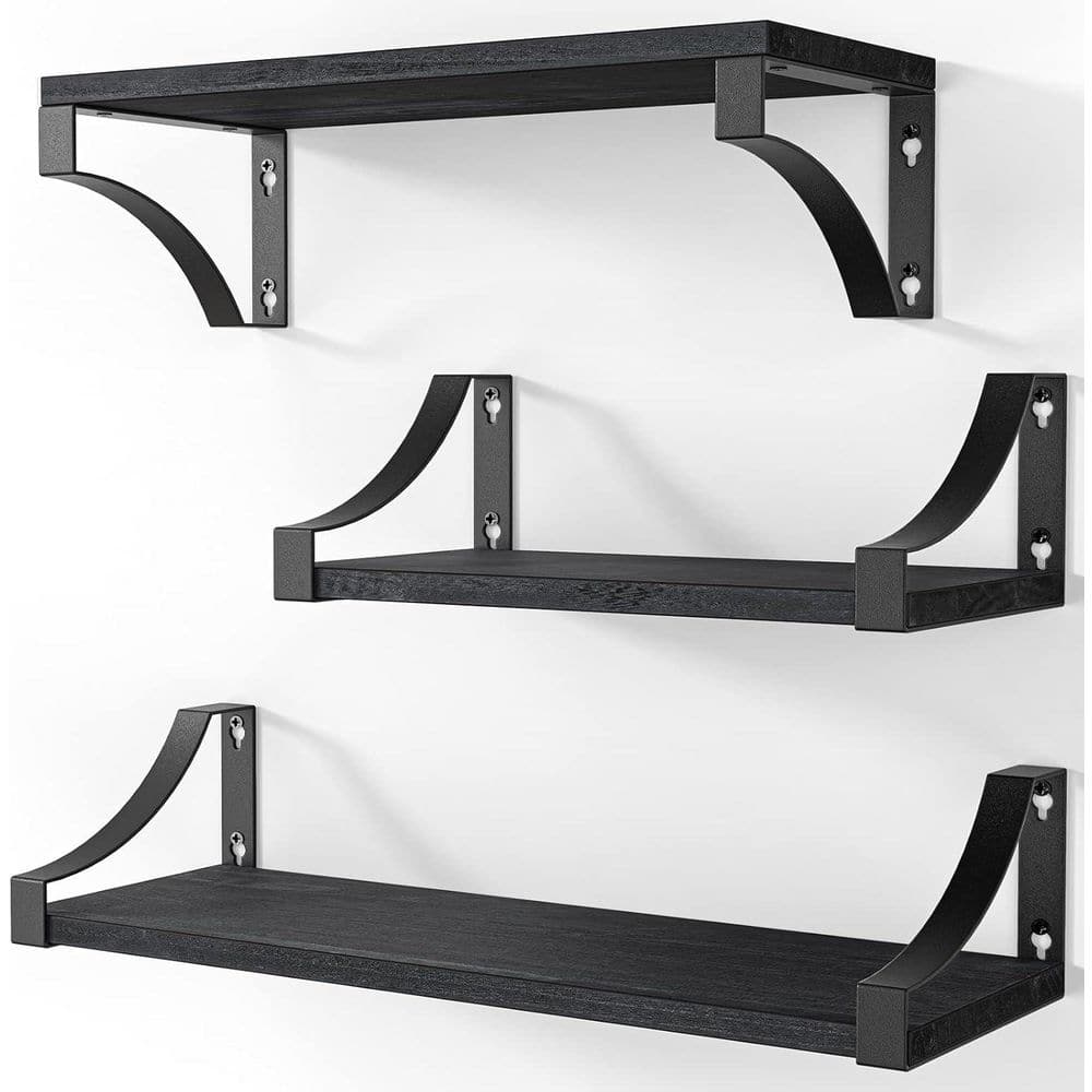 5.9 in. W x 16.4 in. D Black Wood Floating Shelves for Wall Decor (Set of 3