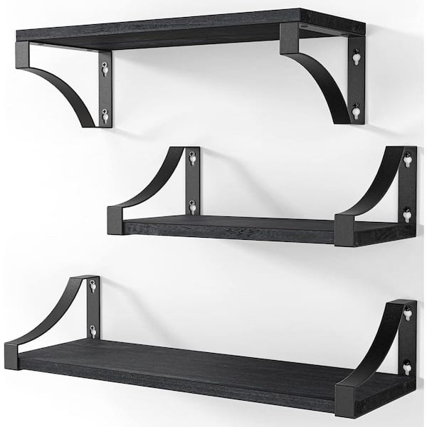 Unbranded 5.9 in. W x 16.4 in. D Black Wood Floating Shelves for Wall Decor (Set of 3) Decorative Wall Shelf