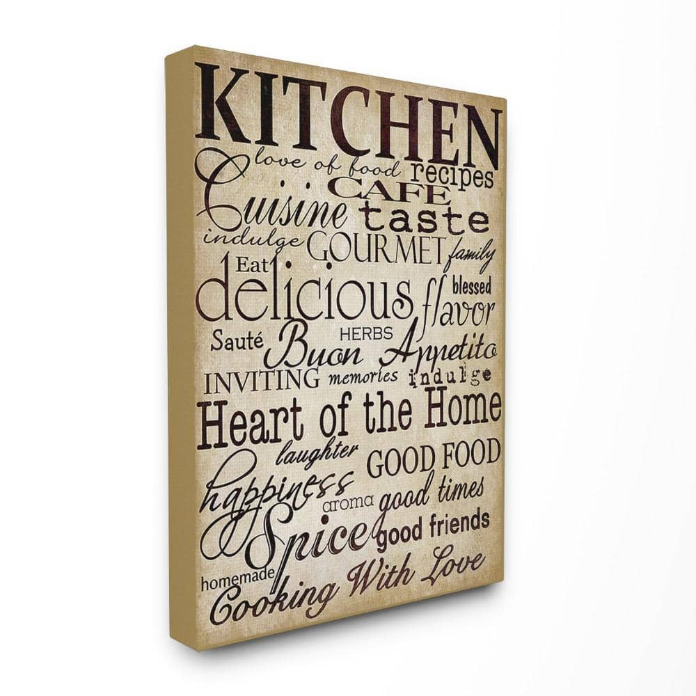 The Stupell Home Decor Distressed Kitchen White Tan and Grey Bake Sign Canvas Wall Art, 13 x 30