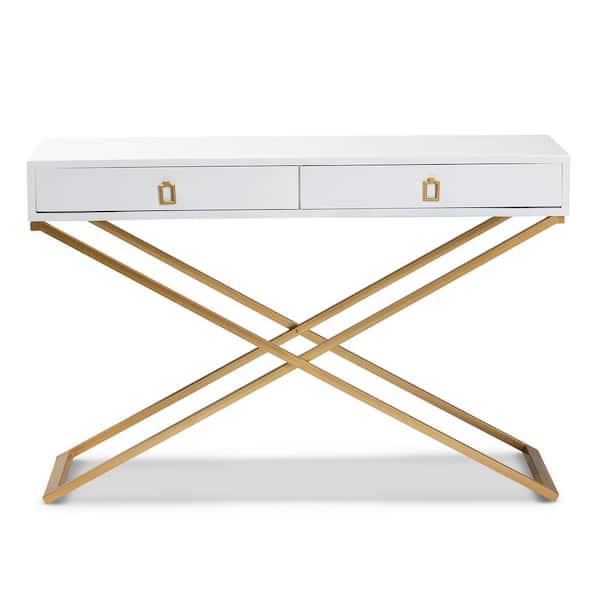 Baxton Studio Madan 47.2 in. White and Gold Rectangle Wood Top Console Table