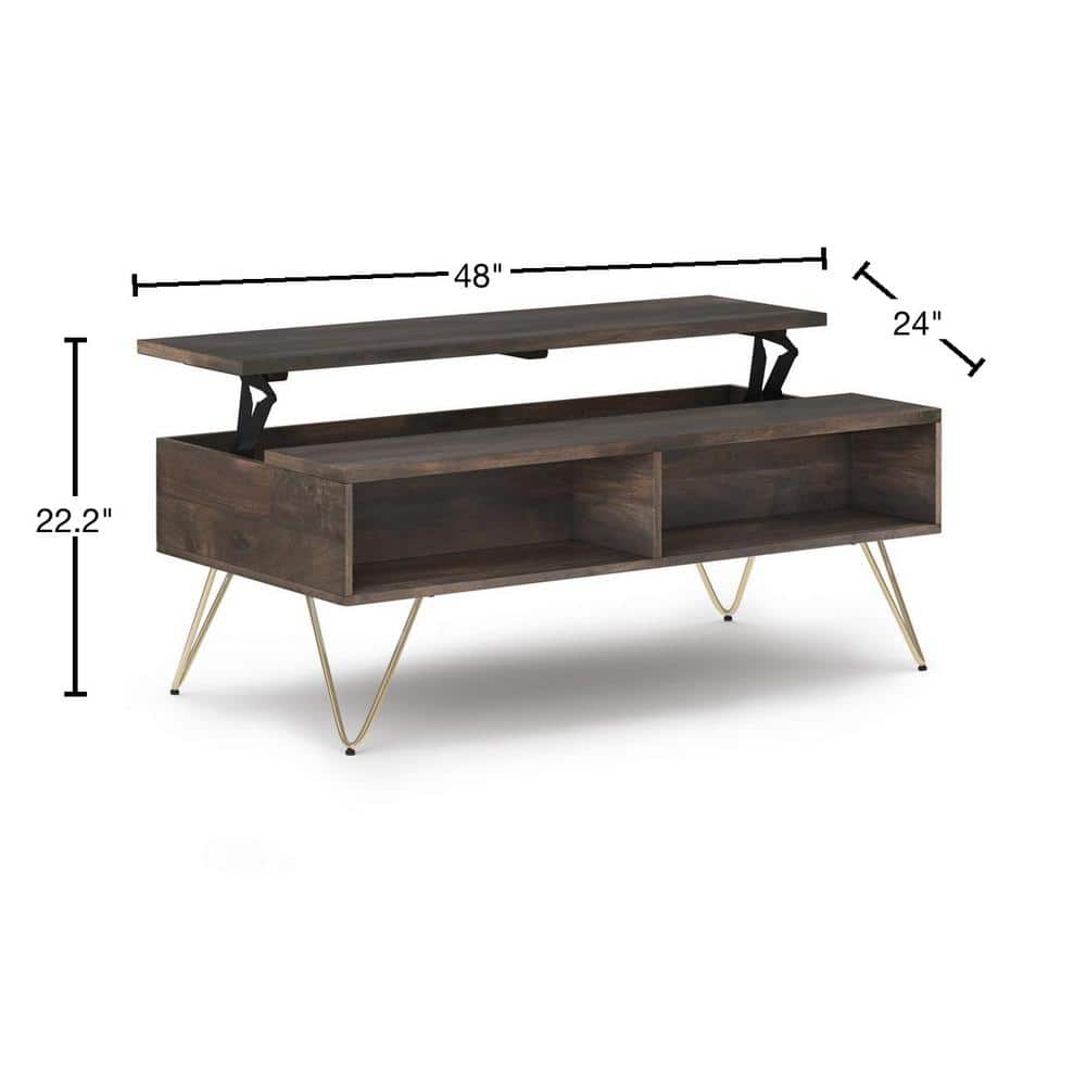 Ebony Hunter Solid Mango Wood Industrial Lift-Top Coffee Table