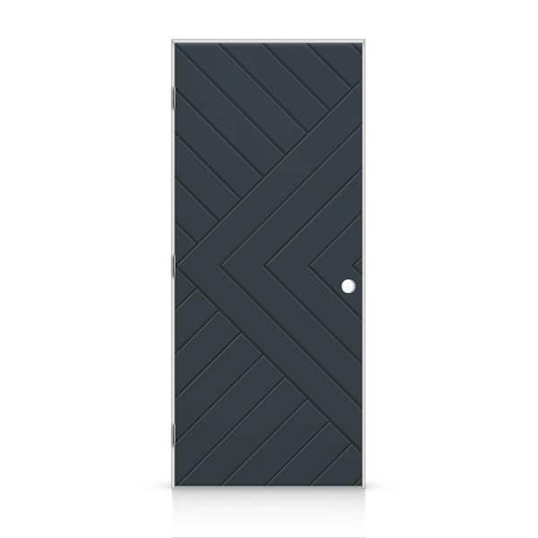 CALHOME 24 in. x 96 in. Chevron Arrow Right-Handed Hollow-Core Charcoal Gray Painted Composite Single Prehung Interior Door