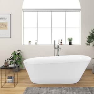 65 in. Single Slipper Acrylic Freestanding Flatbottom Bathtub with Polished Chrome Drain Soaking Tub in White