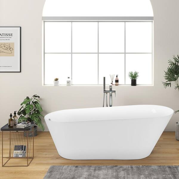 Mokleba 65 in. Single Slipper Acrylic Freestanding Flatbottom Bathtub ...