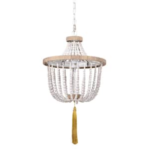 Sabina 14 in. 3-Light Indoor Weathered White and Matte Gold Chandelier with Light Kit