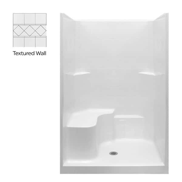 Basic 48 in. x 36.75 in. x 79.5 in. Alcove 3-Piece Shower Kit with Shower Wall and Shower Pan in White, LH Seat