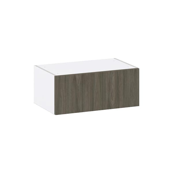 J COLLECTION 24 in. W x 14 in. D x 10 in. H Medora Textured in Slab Walnut Shaker Assembled Wall Bridge Kitchen Cabinet with Lift Up
