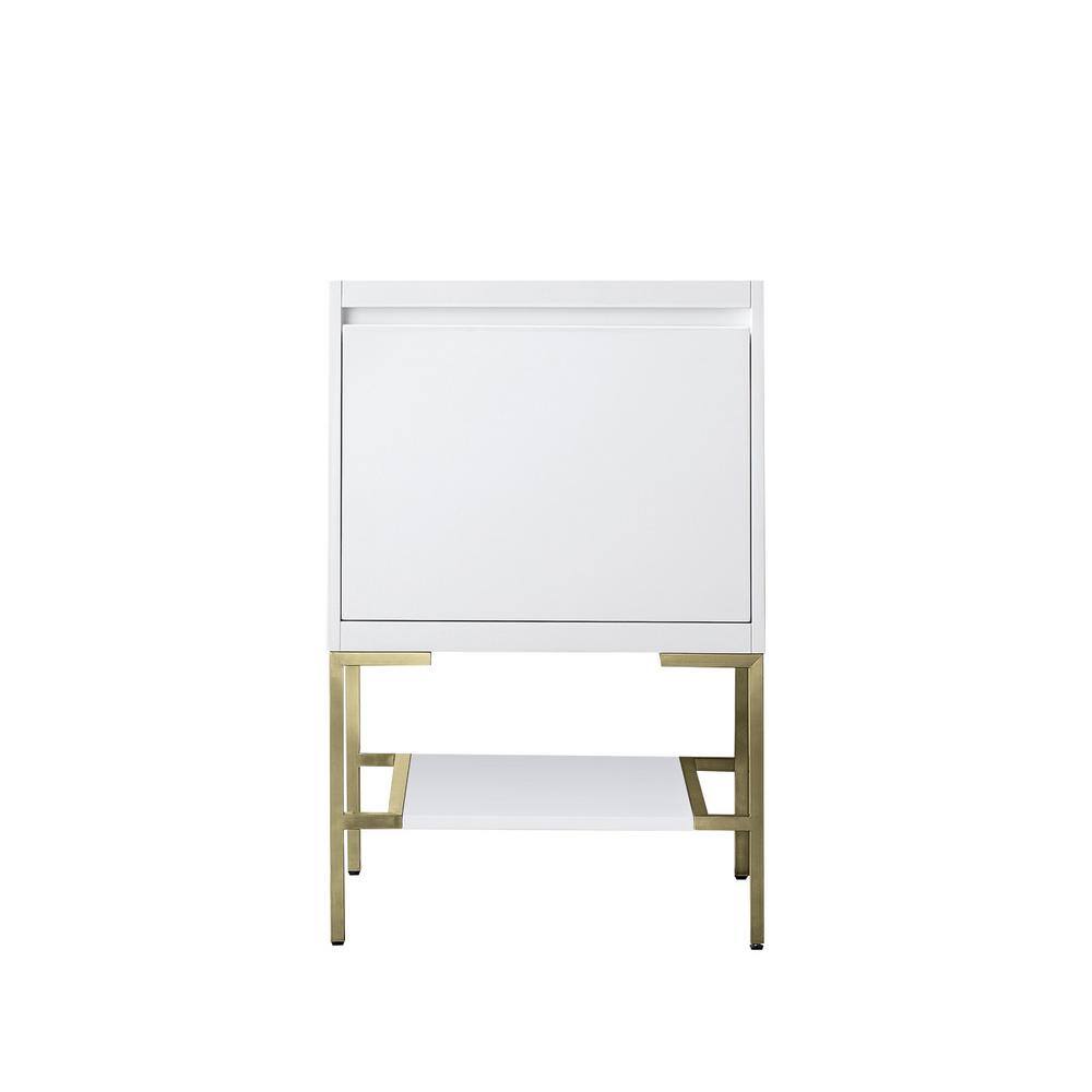 Glossy White and Brass 24" Wall-Mount Single Vanity Cabinet
