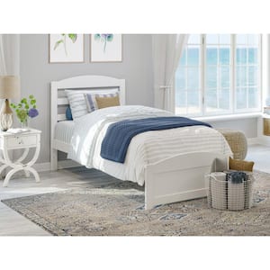 Warren 38-1/4 in. W White Twin Solid Wood Frame with Footboard and Attachable USB Device Charger Platform Bed