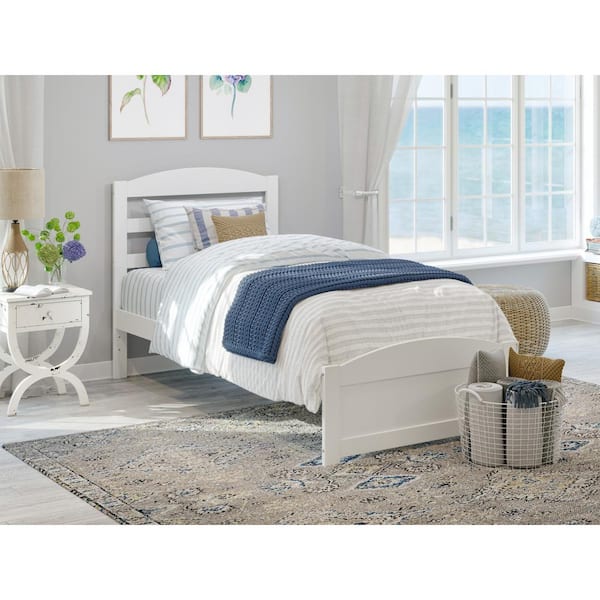 AFI Warren 38-1/4 in. W White Twin Solid Wood Frame with Footboard and Attachable USB Device Charger Platform Bed