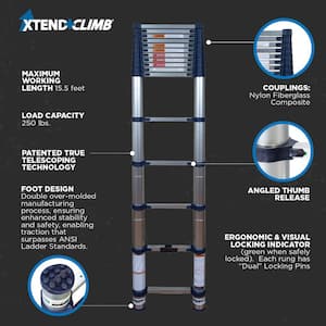 15.5 ft. Aluminum Telescoping Extension Ladder (19.5 Reach Height), 250 lbs. Load Capacity ANSI Type I Duty Rating