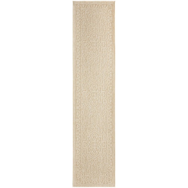 Nourison Tulum Cream 2 ft. x 6 ft. Center medallion Contemporary Runner Area Rug