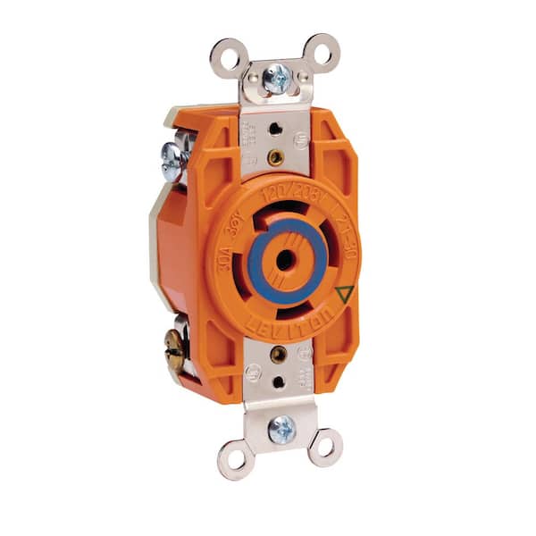30 Amp 120/208-Volt 3-Phase Flush Mounting Isolated Ground Locking Outlet, Orange 2810-IG