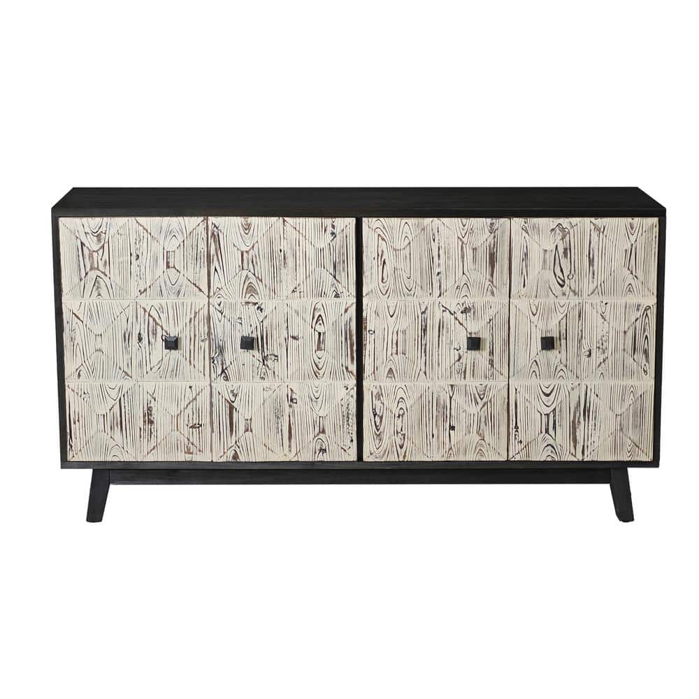 59.84 in. W x 15.75 in. D x 32.09 in. H Black Linen Cabinet 4-Doors Sideboa