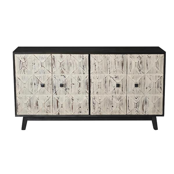 Unbranded 59.84 in. W x 15.75 in. D x 32.09 in. H Black Linen Cabinet 4-Doors Sideboard Storage Cabinet