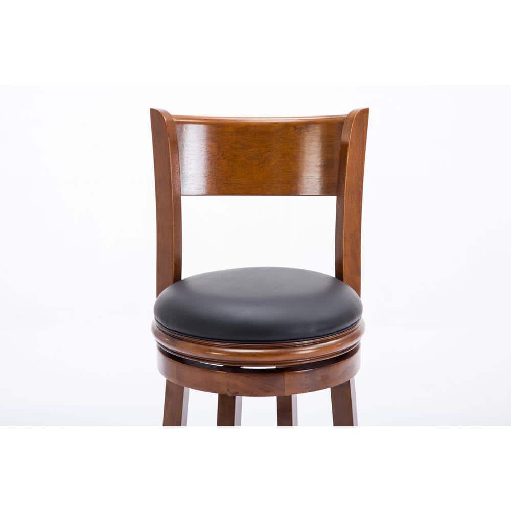 Elegant Walnut Finish Swivel Barstool with Black Faux Leather