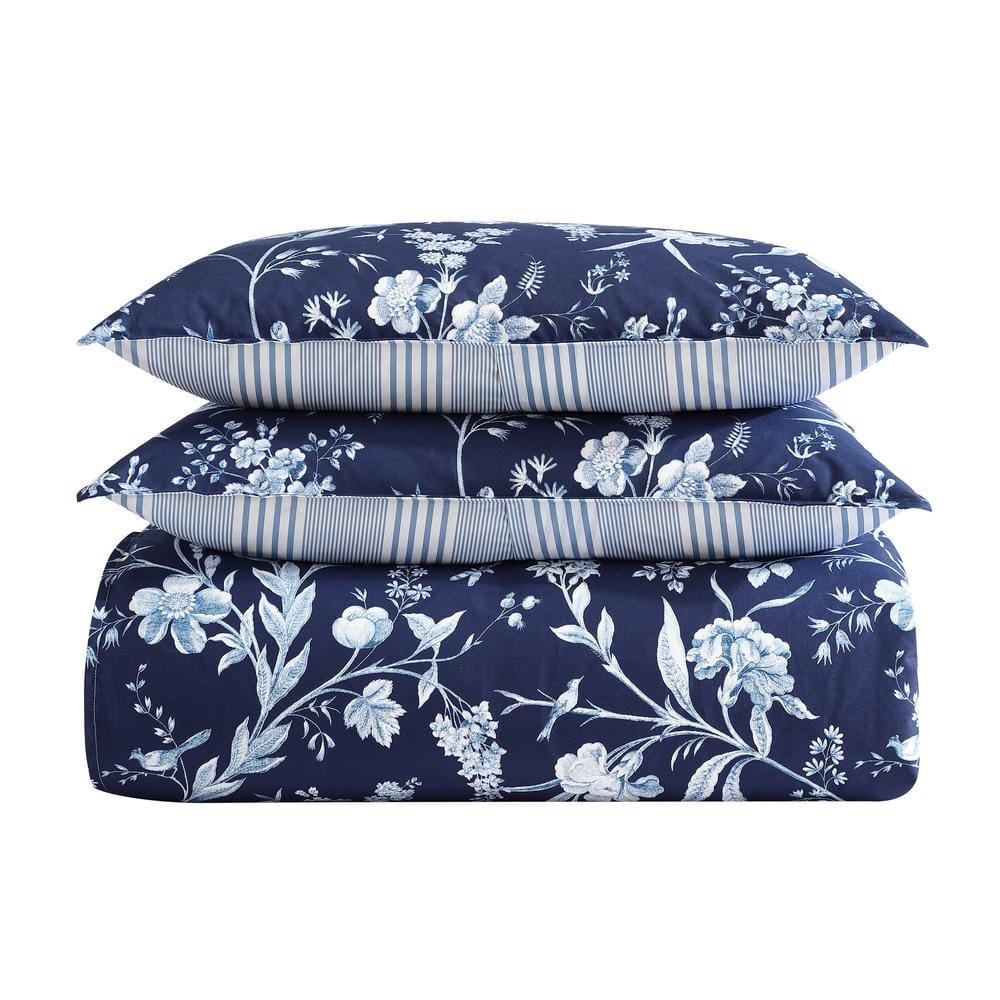Indigo Blue Floral Cotton Full/Queen Bedspread Cover Set