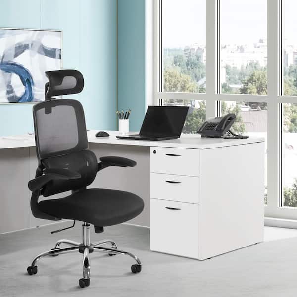 Office Star Products Fabric Seat Adjustable Height, Swivel, Ergonomic Executive Chair in Black with Flip Arms