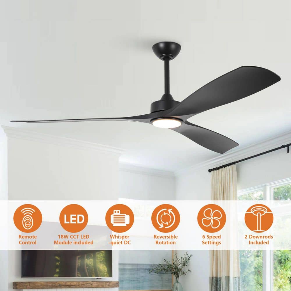 60" Black Industrial Ceiling Fan with LED Light and Remote