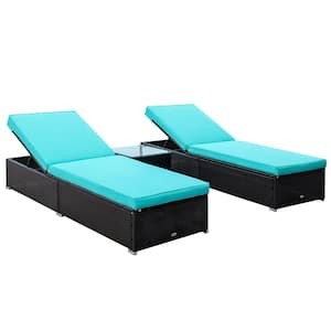 Set of 2 Wicker Outdoor Lounge Chair with Green with 5-Level Angles Adjust Backres