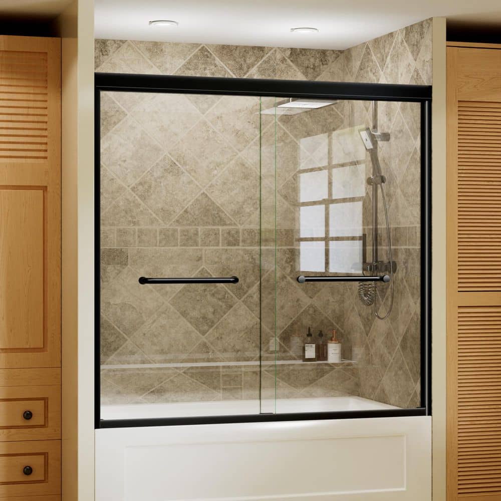 56 in. to 60 in. W x 58 in. H Sliding Framed Tub Door in Matte Black with 5/16 in. (8 mm) Tempered Clear Glass price history on PriceWatchPro