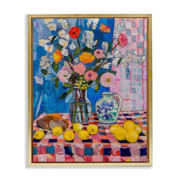 Stupell Industries Florals & Lemons Whimsy by LSR Design Studio Gold Floater Frame Food Graphic Art Print 31 in. x 25 in.