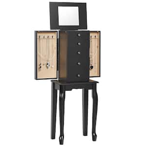 Black Jewelry Cabinet Armoire Storage Box Chest Standing Dressing Organizer Mirror 13 in. x 9 in. x 34 in.
