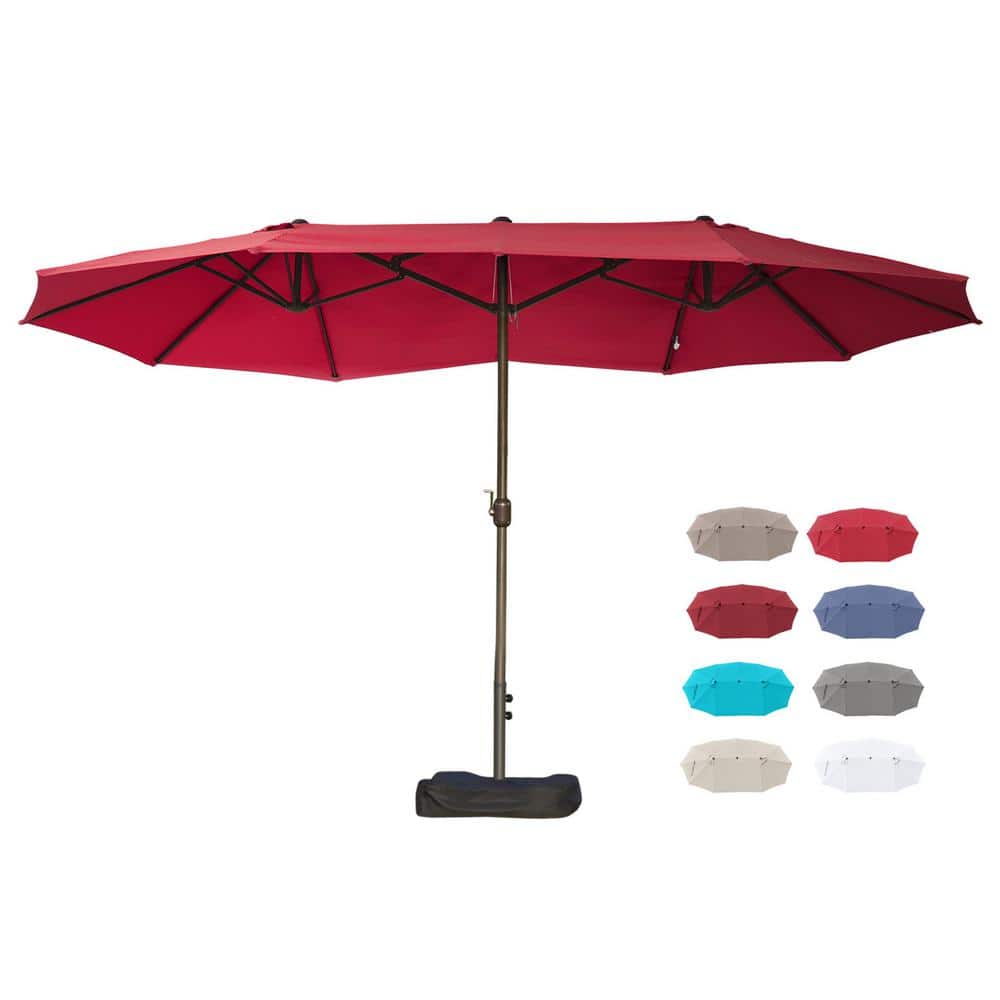 Wine Red Rectangular Steel Market Patio Umbrella with Stand