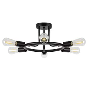 18.31 in.6-Light Black Flush Mount Ceiling Light with Wagon Wheel Design for Hallway