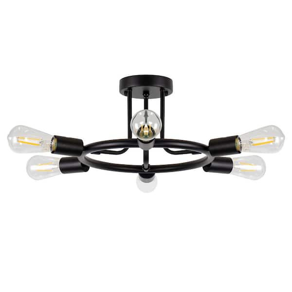 Briignite 18.31 in.6-Light Black Flush Mount Ceiling Light with Wagon Wheel Design for Hallway
