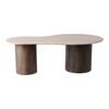Liv & Skye 48 in. Brown Modern Oval Travertine Stone Top Coffee Table with Mango Wood Base 21493