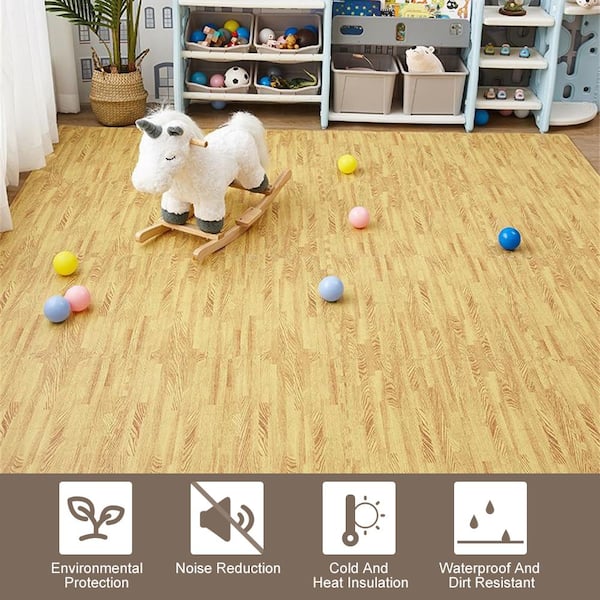 24 in. x 24 in. x 0.47 in. Light Wood Grain EVA Interlocking Foam Floor Mat for Exercise, Protect Flooring (4-Pack)
