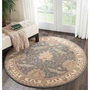 India House Blue 6 ft. x 6 ft. Bordered Traditional Round Area Rug