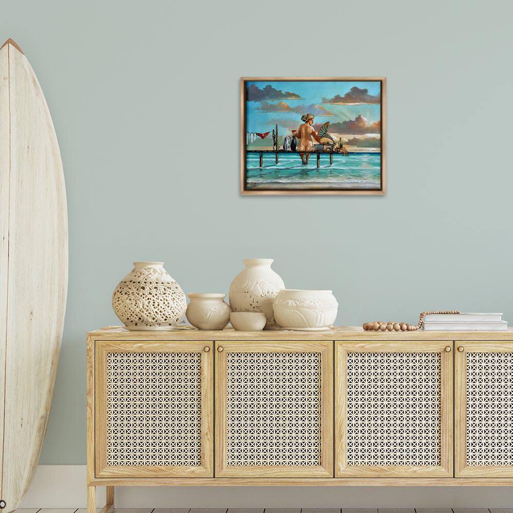 Woman and Cats Beach Sunset by Ronald West Brown Floater Frame People Graphic Art Print 17 in. x 21 in. price history on PriceWatchPro