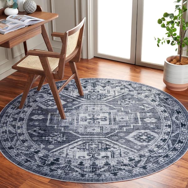Arizona Gray Green/Ivory 6 ft. x 6 ft. Machine Washable Diamond Medallion Round Area Rug