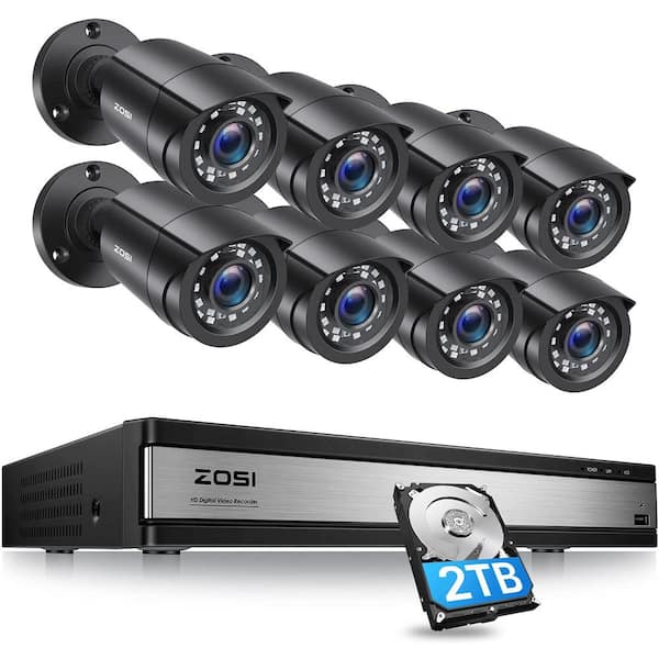 16-Channel 5Mp-Lite 2TB DVR Security System with 8 1080p Wired Bullet Cameras