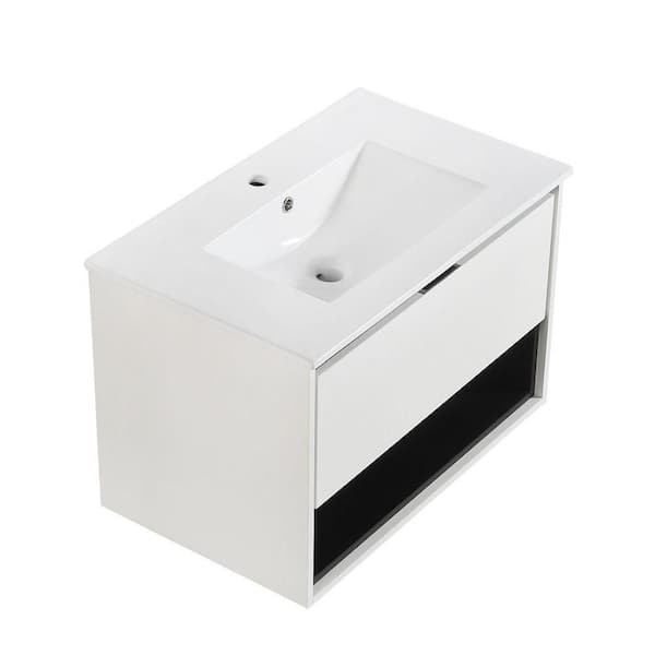 EPOWP 30 in. W x 18. in D. x 20 in. H Bath Vanity in White with White Ceramic Top