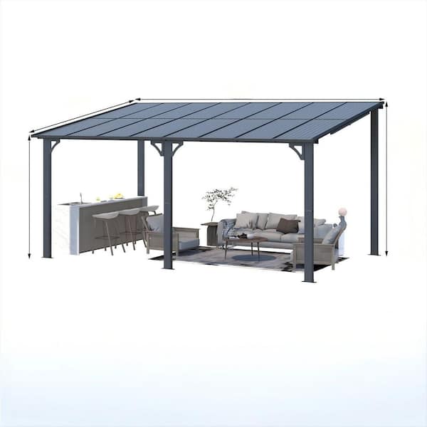 16 ft. x 10 ft. Gray Aluminum Sloped Hardtop Pergola with UV-Blocking Polycarbonate Patio Cover and Wall Mount Kit