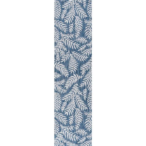 Nevis Palm Frond Navy/Ivory 2 ft. x 8 ft. Indoor/Outdoor Runner Rug
