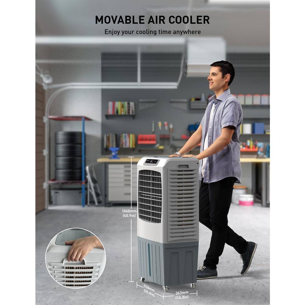 Gray and White Portable Evaporative Cooler with Remote Control
