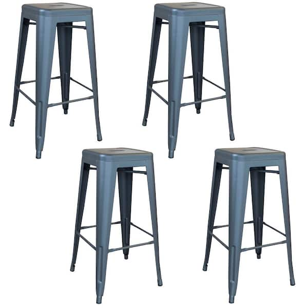 AmeriHome 30 in. Gunmetal Metal, Backless, Zinc Plated, Outdoor Use Bar Stool (Set of 4)