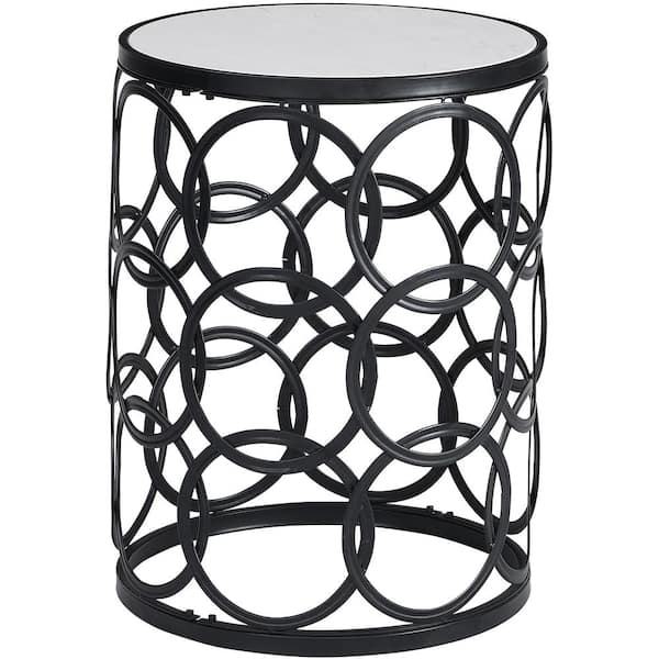FirsTime & Co. 16.75 in. x 16.75 in. x 22 in. Round Metal Black Interlocking Circles Marblized Table