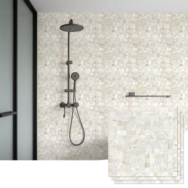 11.8in. x 11.8in. Natural White Seashell Tiles for Kitchen Backsplash, Mother of Pearl Mosaic Tiles (9.6 sq.ft./Box)