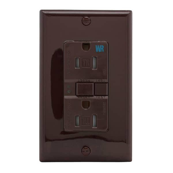 Eaton GFCI Self-Test 15A -125V Tamper and Weather Resistant Duplex Receptacle with Standard Size Wallplate, Brown