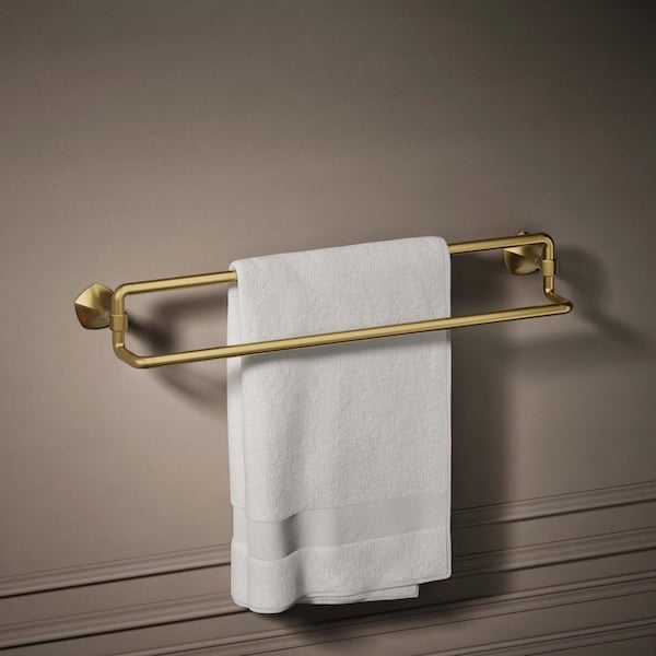 Occasion 24 in. Wall Mounted Double Towel Bar in Vibrant Brushed Moderne Brass
