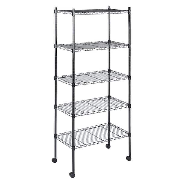 Siavonce Heavy Duty 5-Tier Shelving Units Adjustable with Wheels and Leveling Feet, Pantry Organizer Wire Shelf, Black