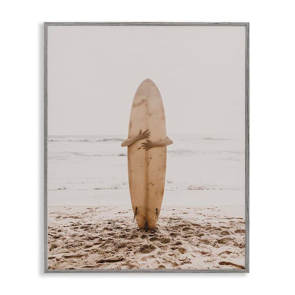 Stupell Industries Surf Ready Board by LSR Design Studio Gray Framed Sports Giclee Art Print 30 in. x 24 in.
